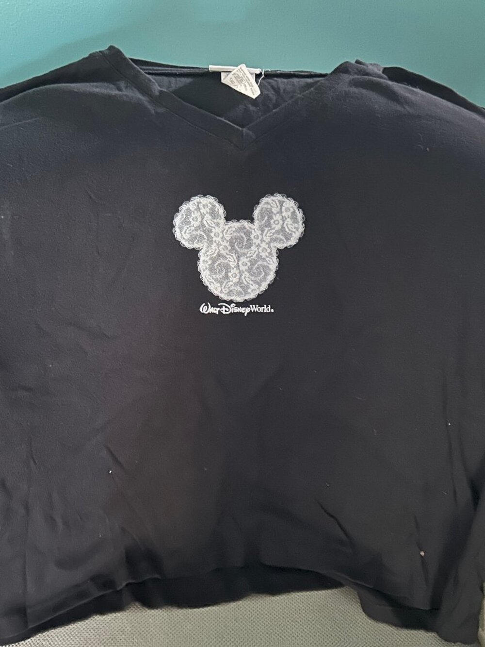 Black and Lace Mickey Mouse V-Neck Shirt
